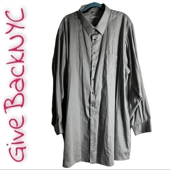Geoffrey Beene Gray Button Down Shirt 22 37/38 - Picture 1 of 6